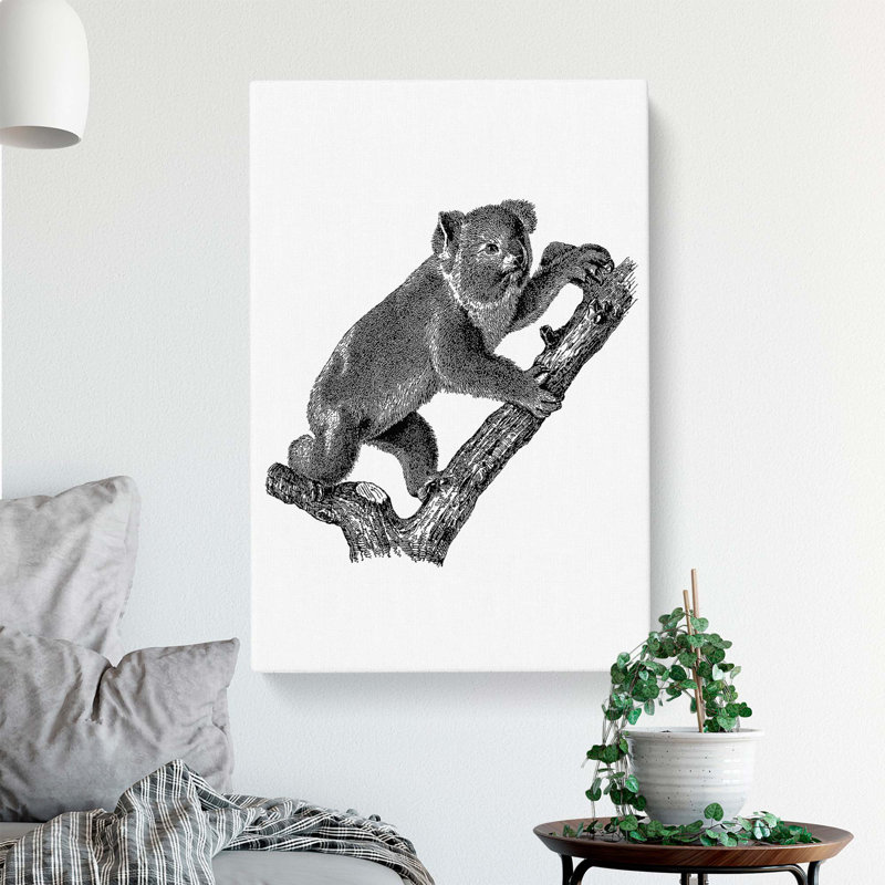Koala Bear Illustration in Black & White - Wrapped Canvas, 50cm H x 35cm W x 3cm D