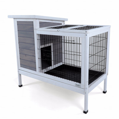 Cage à lapins en bois à deux niveaux pour l'intérieur pour petits animaux avec piste et plateau en plastique résistant aux fuites