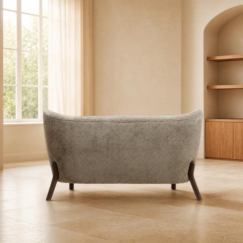 Fauteuil d'appoint en chenille avec dossier incurvé, sans accoudoirs et boutons de dossier, Chenille brun clair