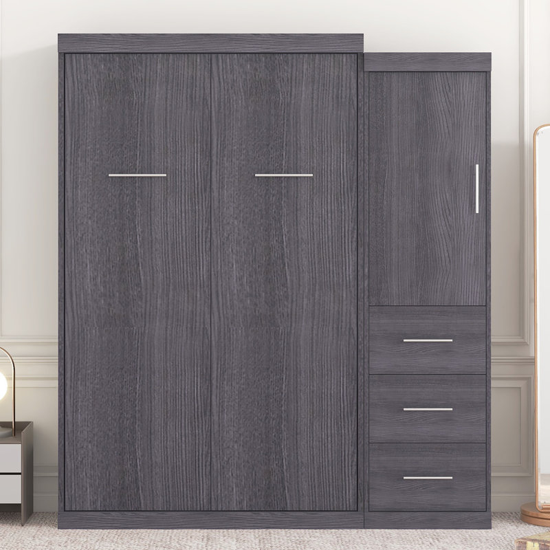 Lit escamotable Raajan avec garde-robe et tiroirs, peut être plié dans une armoire, Simple