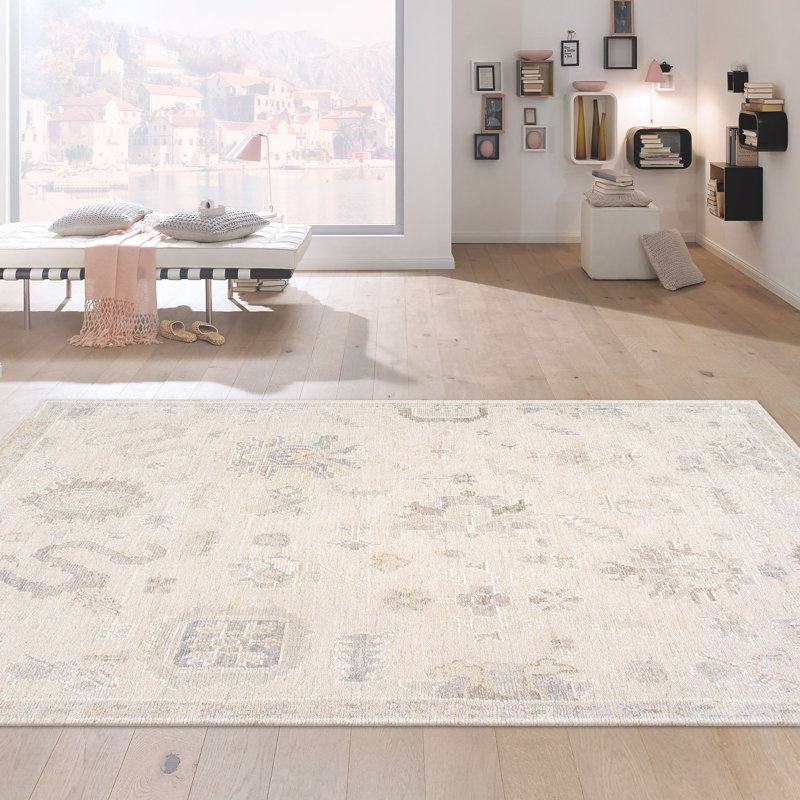Oushak Hand Knotted Wool Floral Area Rug in Beige