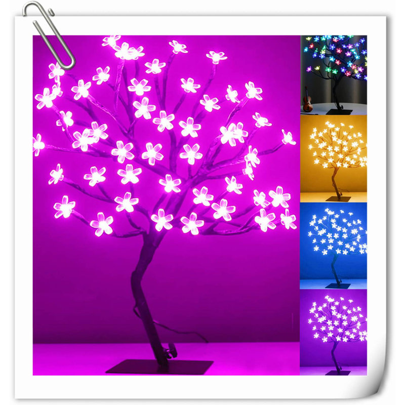 18 pouces 48 lumières à DEL avec cerisier en fleurs avec télécommande 16 lumières DEL changeantes de couleur artificielle Bonsai