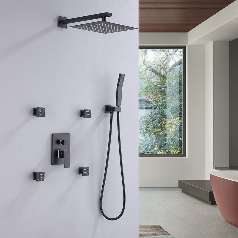 Système de douche complet avec valve brute, Noir