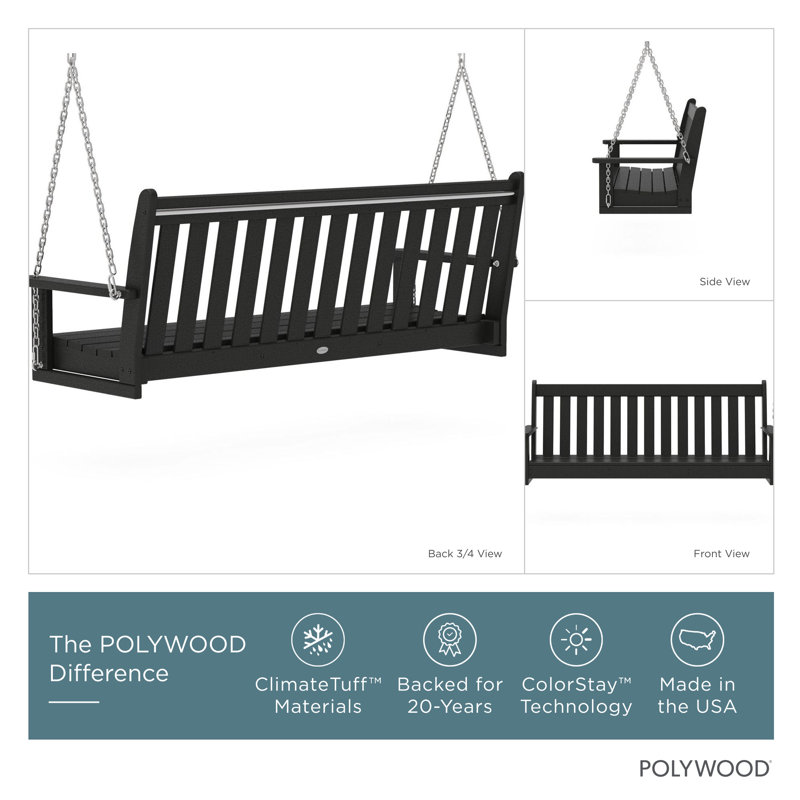 POLYWOOD Vineyard 60.5" Porch Swing, Black