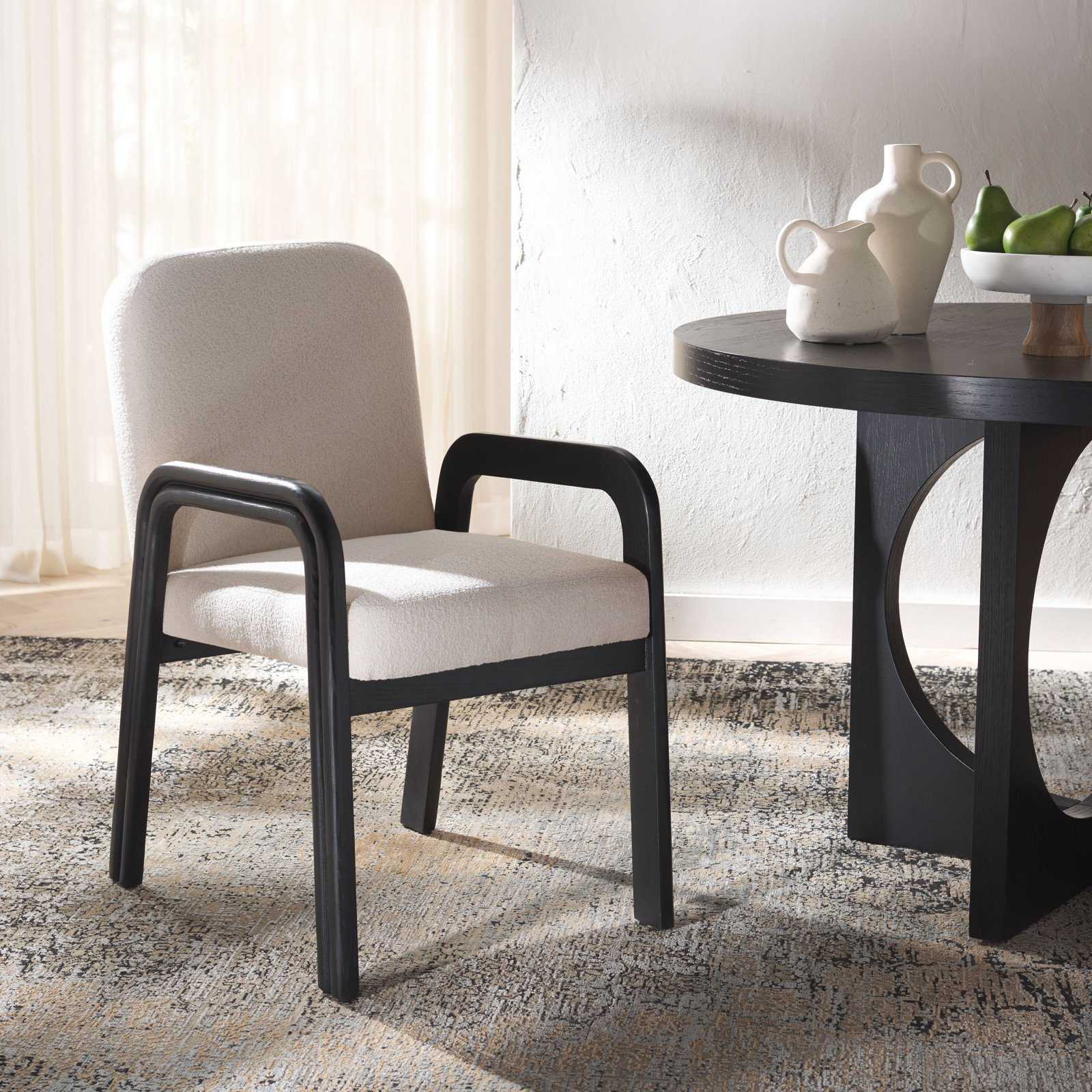 Elara Armchair, Ivory, Black