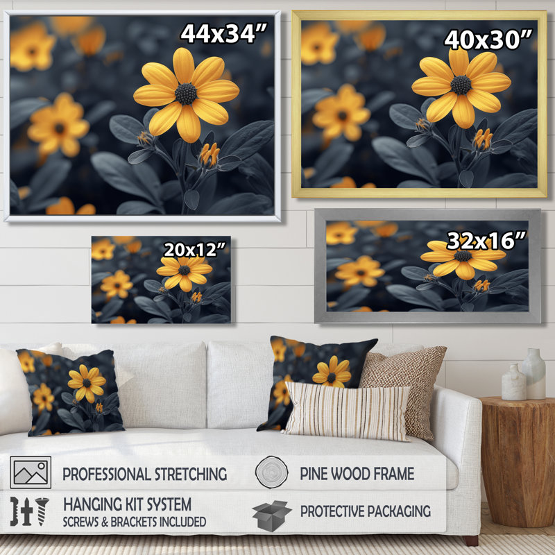 Fleur de cerisier jaune et jaune I - Daisy, Toile tendue, H 16 po x l 32 po