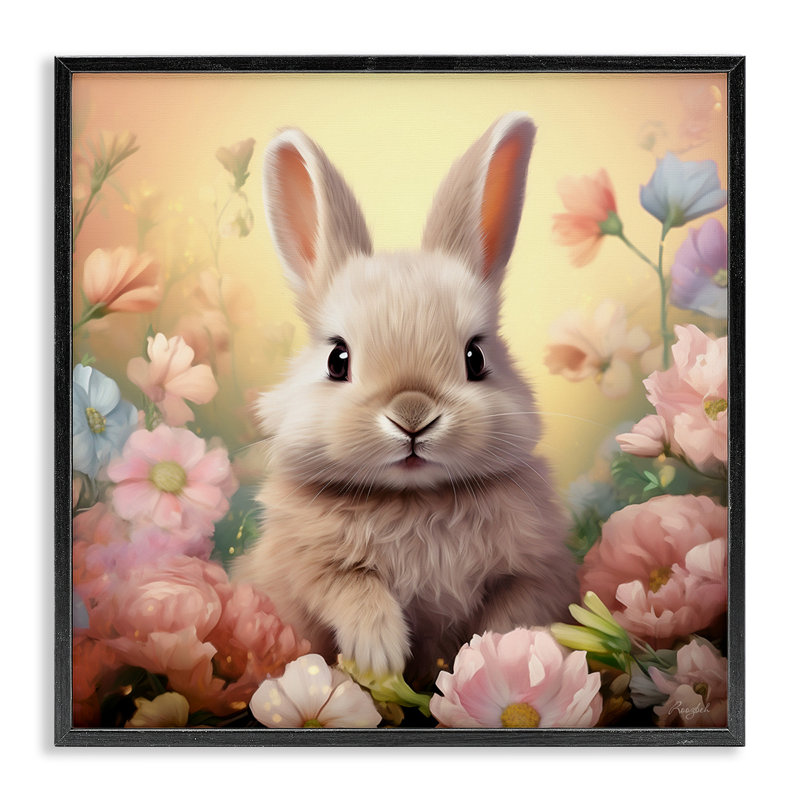 Az-130-Lapin encadré dans un pré par Roozbeh, Giclée encadrée noir minuit, H 12 po x l 12 po x P 1,5 po