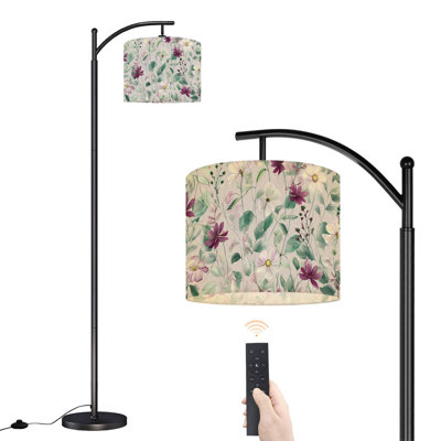 Lampe sur pied à arc avec fleurs florales sans soudure rétro et branches abstraites, lampes sur pied vertes avec télécommande, abat-jour réglables, grandes lampes debout pour le bureau de lecture