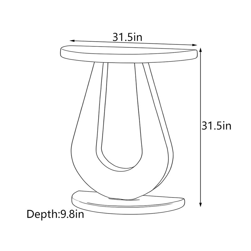 Table d'entrée moderne semi-circulaire, H 31,5 po x l 31,5 po x P 9,8 po, Bois rouge