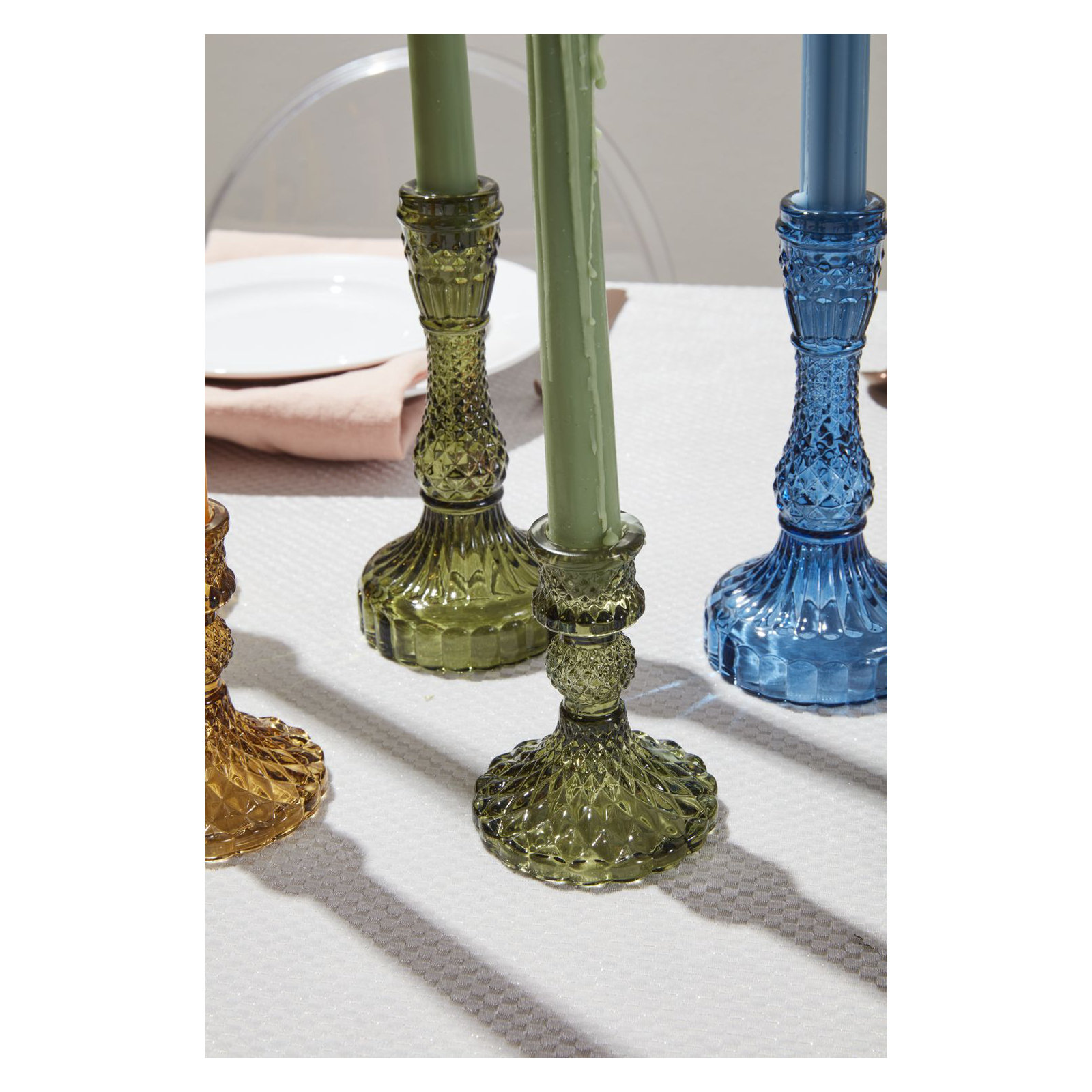 Samira Glass Tabletop Candlestick, Green