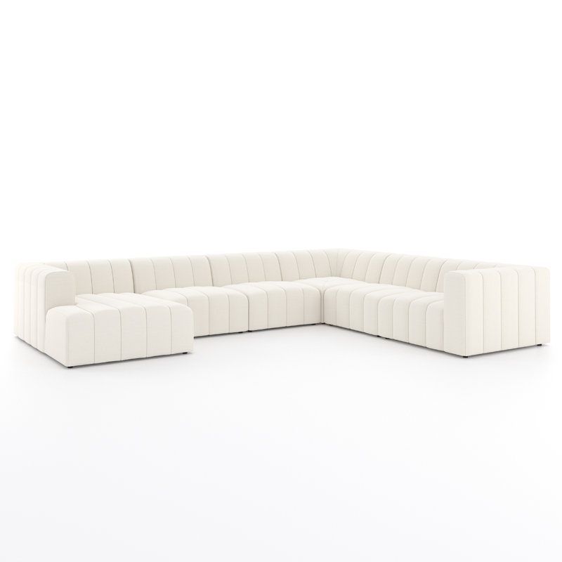 Langham Channeled 6 - Piece Sectional, Left Hand Facing, 28" H x 157" W x 129" D, Fayette Cloud Polyester Blend