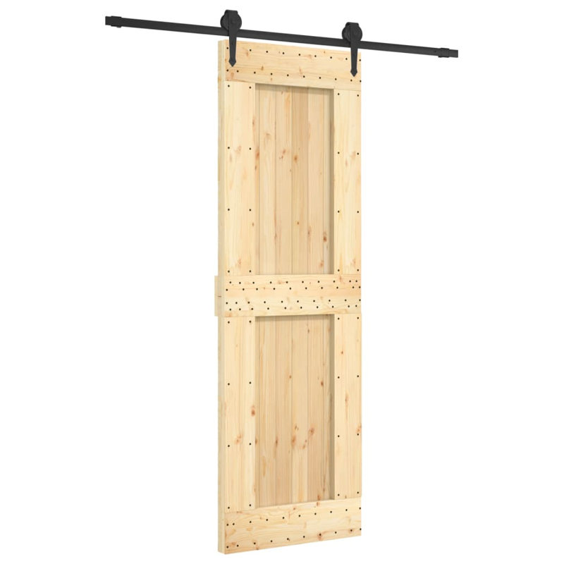 Vidaxl Sliding Door With Hardware Set Solid Wood Pine, 27.6" x 82.7", Black/Natural