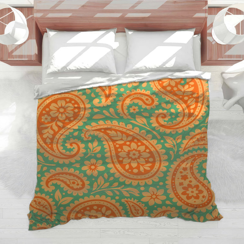 Édredon orange à motif cachemire floral, Twin