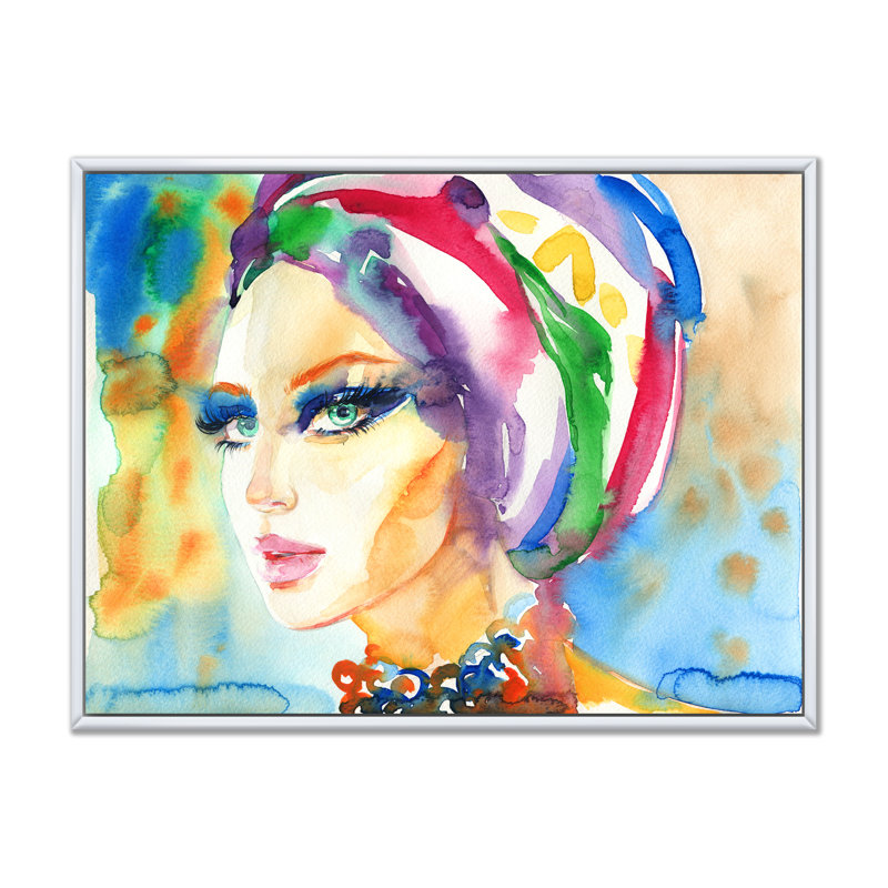 Portrait d'un mannequin élégant - décoration murale sur toile Glam, H 30 po x l 40 po x P 1,5 po, Cadre flottant blanc