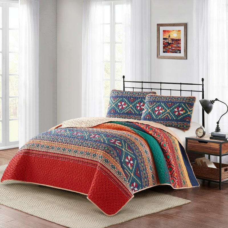 Ensemble de courtepointe en polyester Verida, Courtepointe pour lit grand + deux taies décorati