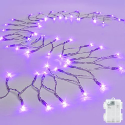 String Lights Outdoor Waterproof 9.8ft 30 LED, Purple Fairy Lights Battery Operated with Timer Clear Wire for Indoor & Outdoor Christmas Halloween Decorations Garland Party Garden
