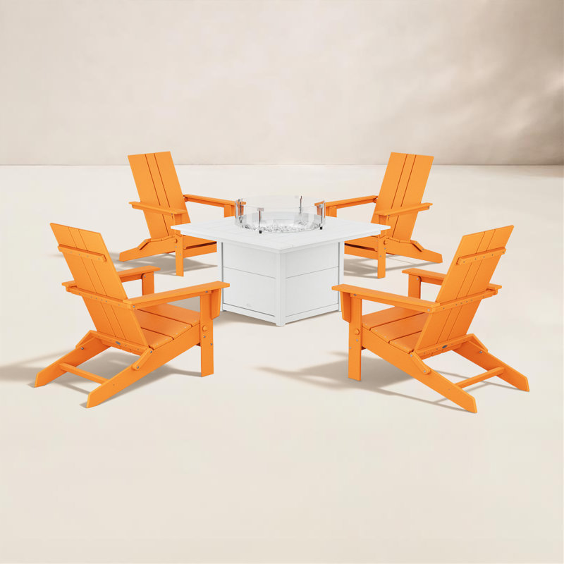 Chaise Adirondack d'extérieur pliable avec table, Tangerine / blanc