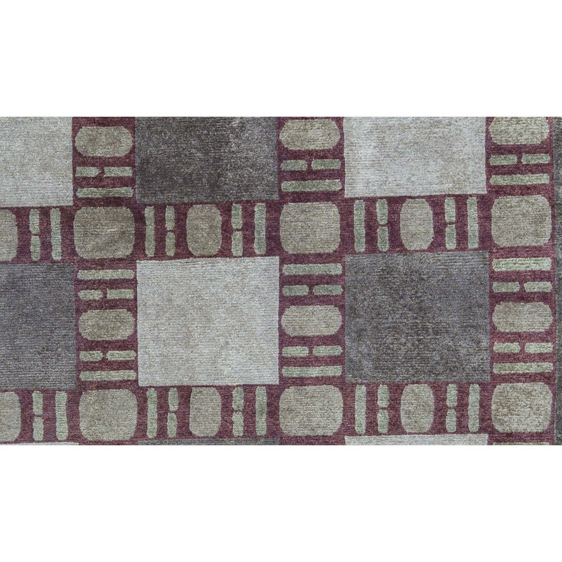 Tapis gris et rouge noué à la main de haute qualité