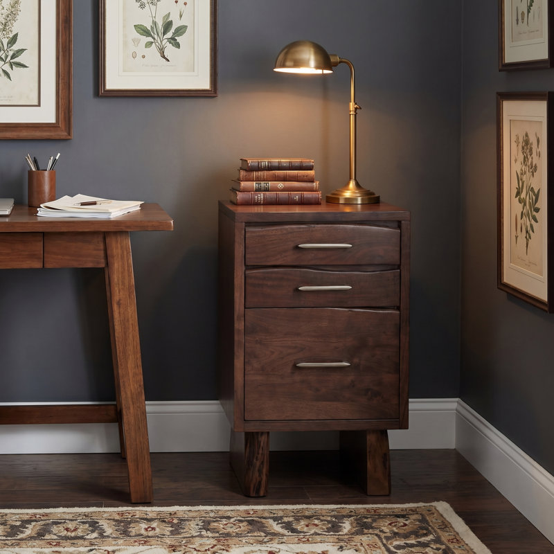 3-drawer Solid Wood Filing Cabinet, Dark Walnut