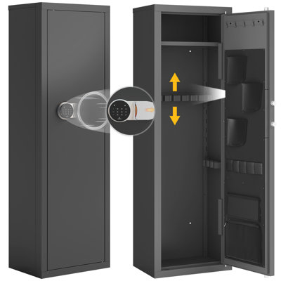 Clickoods 10-14 Gun Safe for Rifles & Pistols, Large Home Gun Cabinet with Quick Access Digital Lock & LED Light, Vibration Alarm, Adjustable Racks for Home Defense