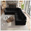 Canapé modulaire en chenille de 118 po en L avec lit escamotable, accoudoirs roulés et garniture cloutée, noir