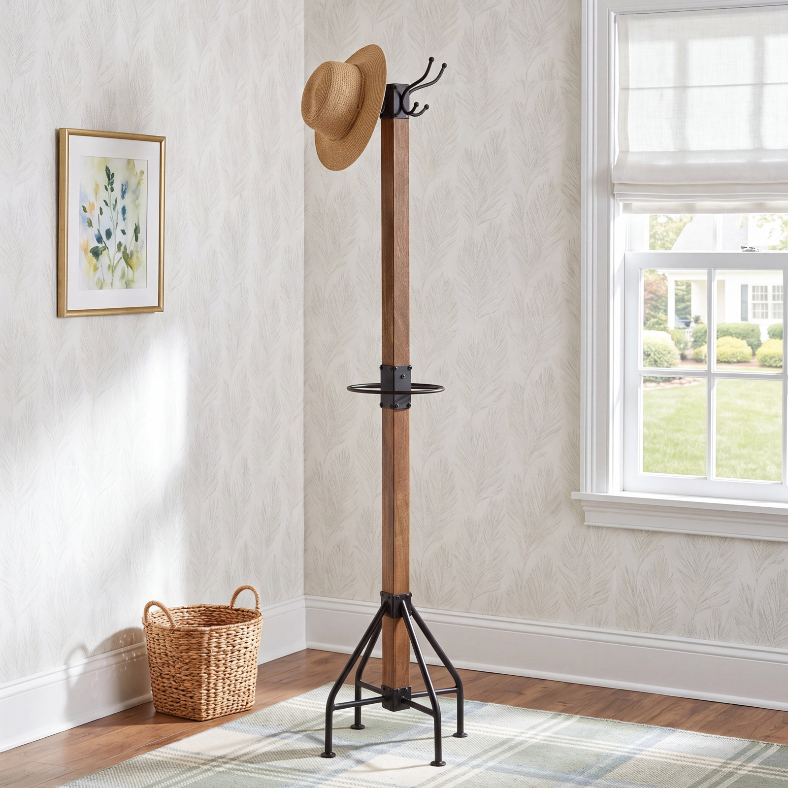 Donan 8-Hook Freestanding Coat Rack, Walnut Brown/Black