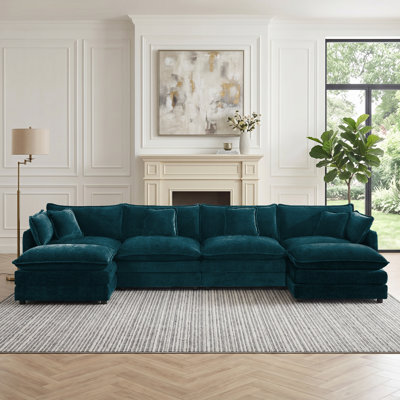 Clitheroe 6-Pieces Large Modular U-Shaped Sectional Sofa, Chenille Upholstered Couch with 2 Removable Ottomans