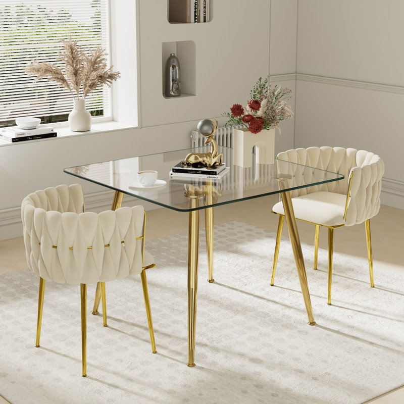 Ensemble de salle à manger à piédestal carré avec chaise tissée, Beige
