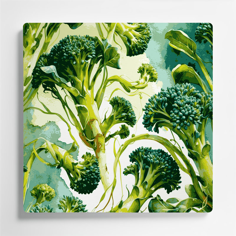 Art mural vert en métal légumes choux broccoli, H 12 po x l 12 po