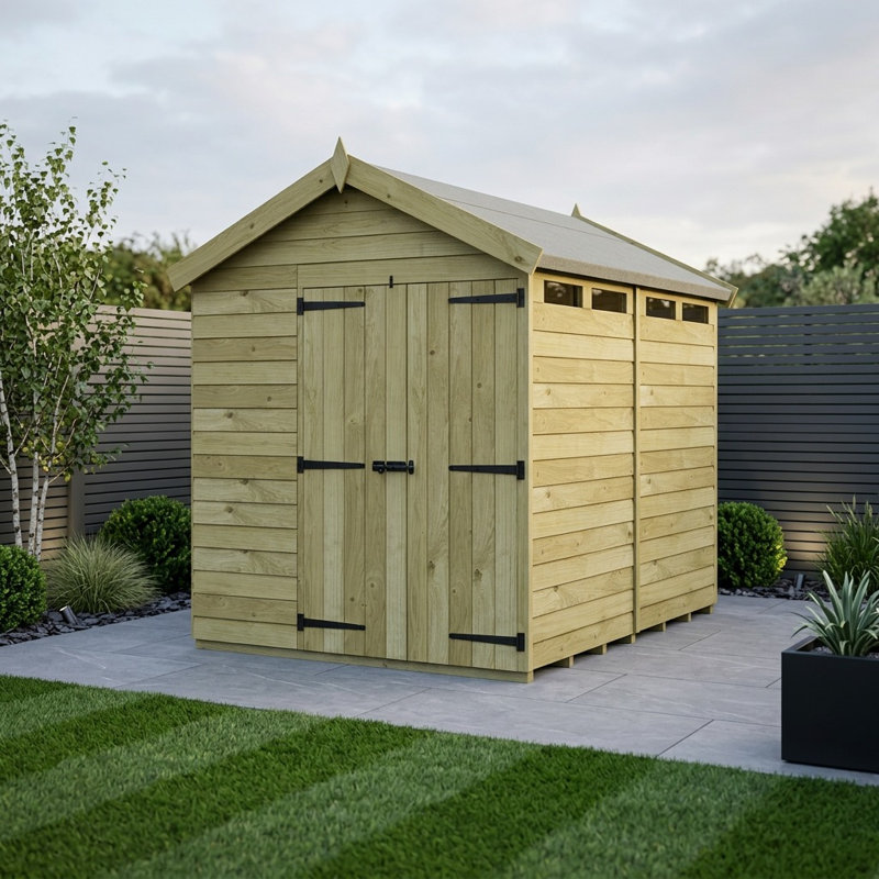 Total Sheds 8ft x 7ft Security Apex Shed - Heavy-Duty Hasp Staple Anti-Tamper - Pressure Treated Timber - UK Manufactured