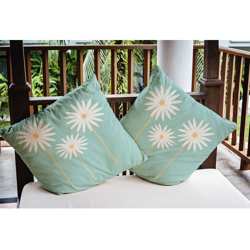 Coussin décoratif intérieur / extérieur à imprimé floral, Bleu clair, 20 po x 20 po