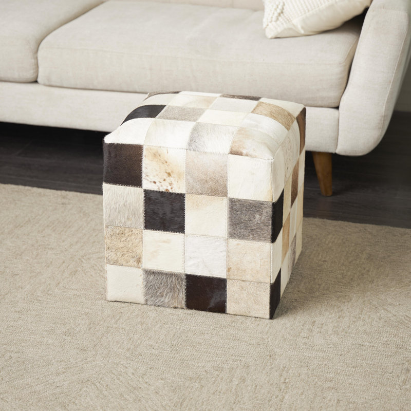 Tabouret de salon en cuir, Cuir véritable gris fumé