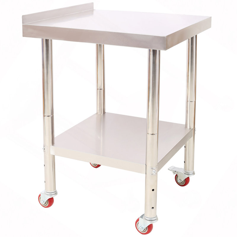 Stainless Steel Prep Table, 24 X 24 X 35-1/2", 440Lbs Load Capacity Heavy Duty Metal Worktable With Backsplash Adjustable Undershelf & 4 Casters, Commercial Workstation For Kitchen Restaurant