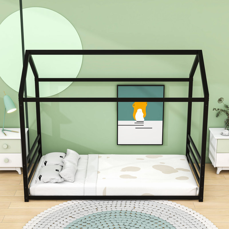 Lit sur pied avec garde-corps en forme de maison, Simple, Noir