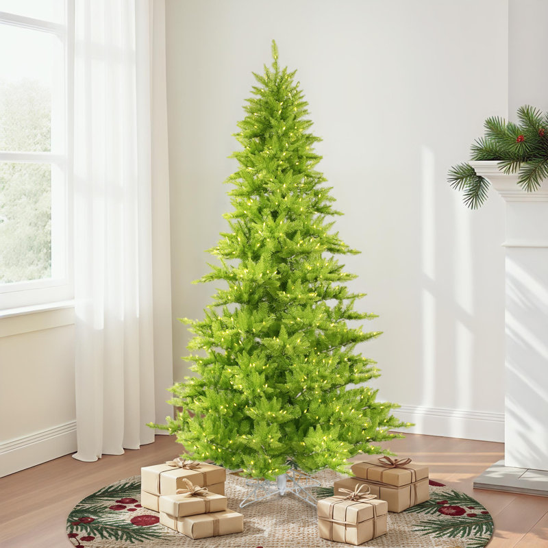 Lime Fir Artificial Christmas Tree withLED Lime Lights with Stand, Pre-Lit, 7.5' H x 52" W