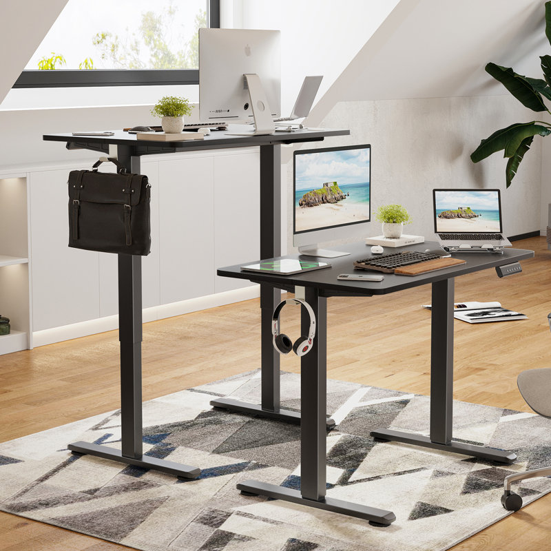 Radke Height Adjustable Rectangle Standing Desk, Black, 39.37" W x 23.62" D