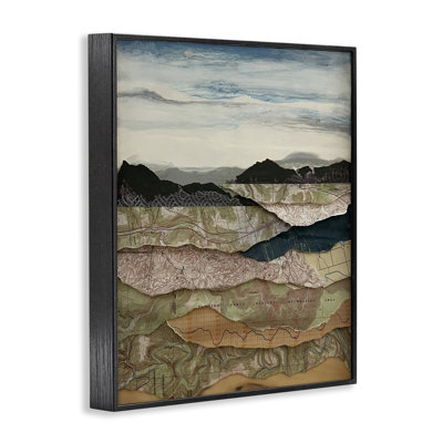 Map Collaged Mountains Landscape Framed Giclee Art, design by Stacy Gresell
