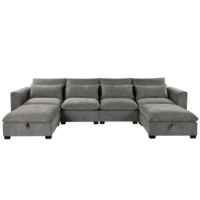 6-Piece Upholstered Modular Sectional Sofa Cloud Couch, Gray Chenille