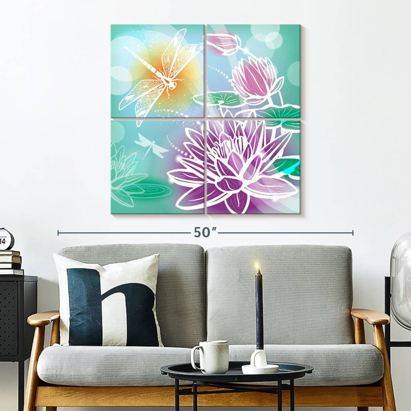 Harnek fleurs de lotus et libellules, H 32 po x l 32 po