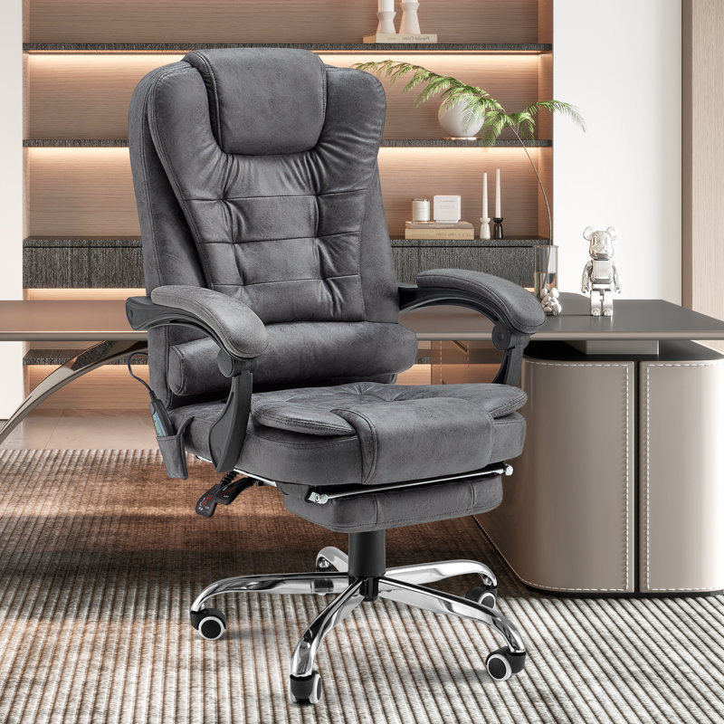 Nola Ergonomic Heated Massage Executive Chair, Gray Faux Leather