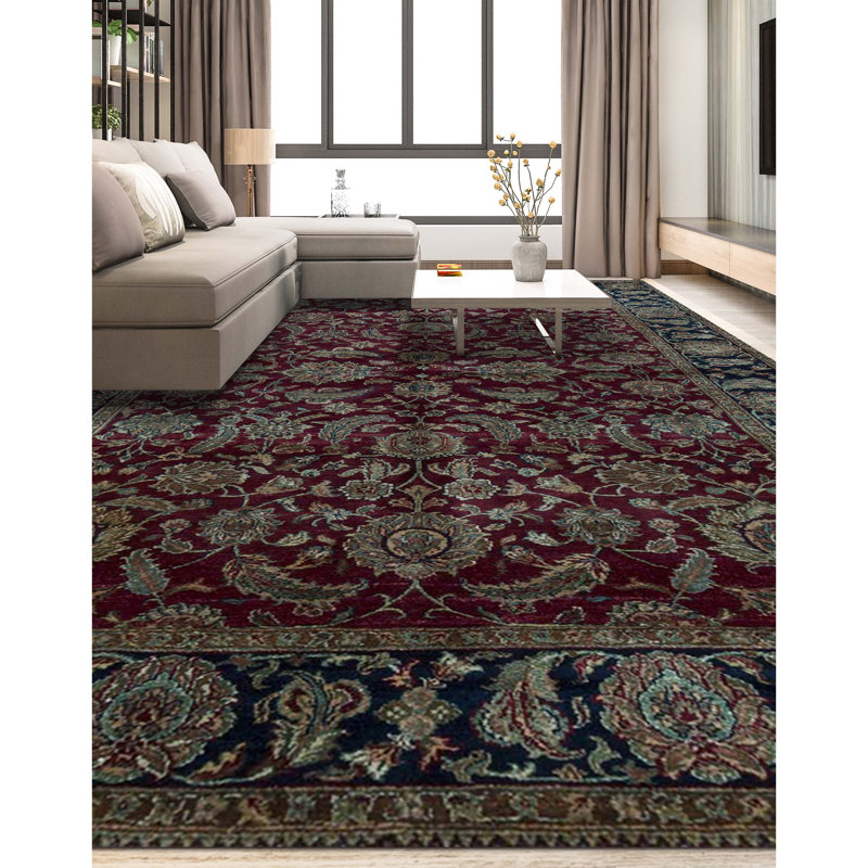 Sona Wool Oriental Area Rug in Red/Navy