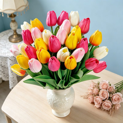 Ensemble de 30 tulipes artificielles en polyuréthane avec tiges - matériaux floraux réalistes pour les mariages, la décoration intérieure, la fête des mères et les arrangements floraux