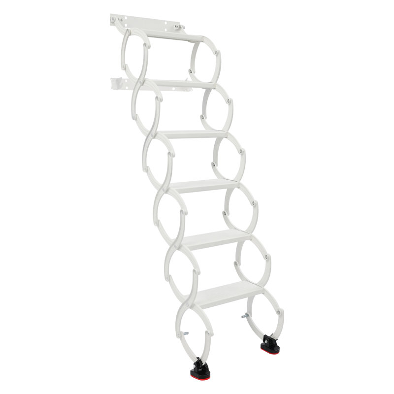 6 Steps Wall Mounted Retractable Folding Ladder, White