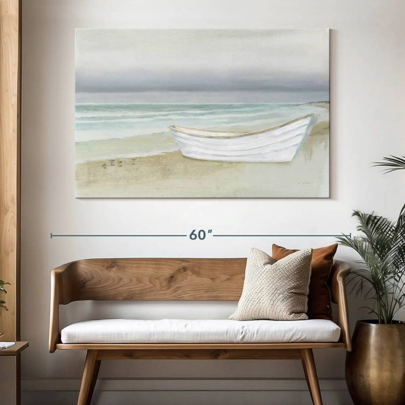 Mehar serein bord de mer avec bateau, H 34 po x l 51 po