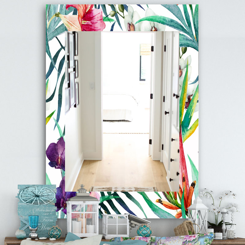 Miroir d’appoint 8 décorations de style tropical, H 39,4 po x l 29,5 po