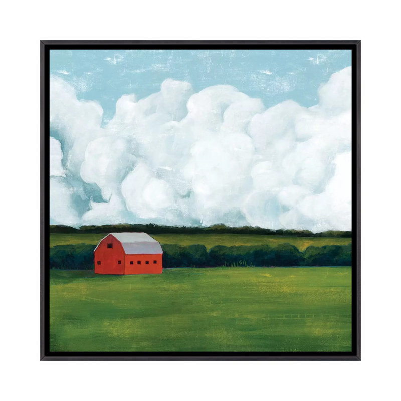 «Lone Barn I» par Grace Popp - reproduction d'art, H 26 po x l 26 po x P 1,5 po, Toile avec cadre noir patiné, Pas de tapis