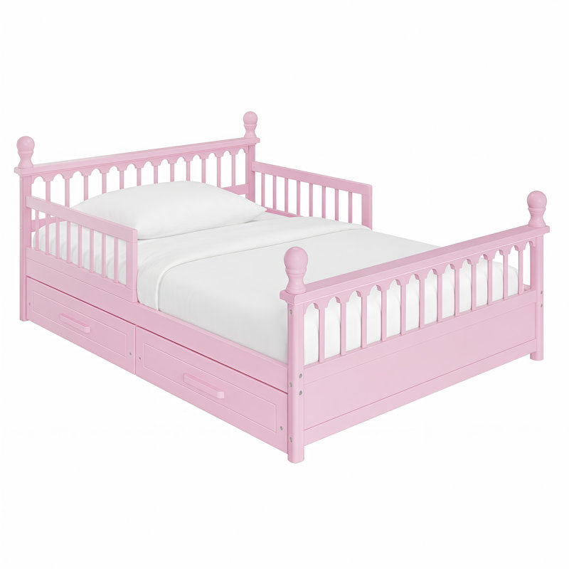 Lit plateforme pour enfant Sawyer, Lit double, Rose