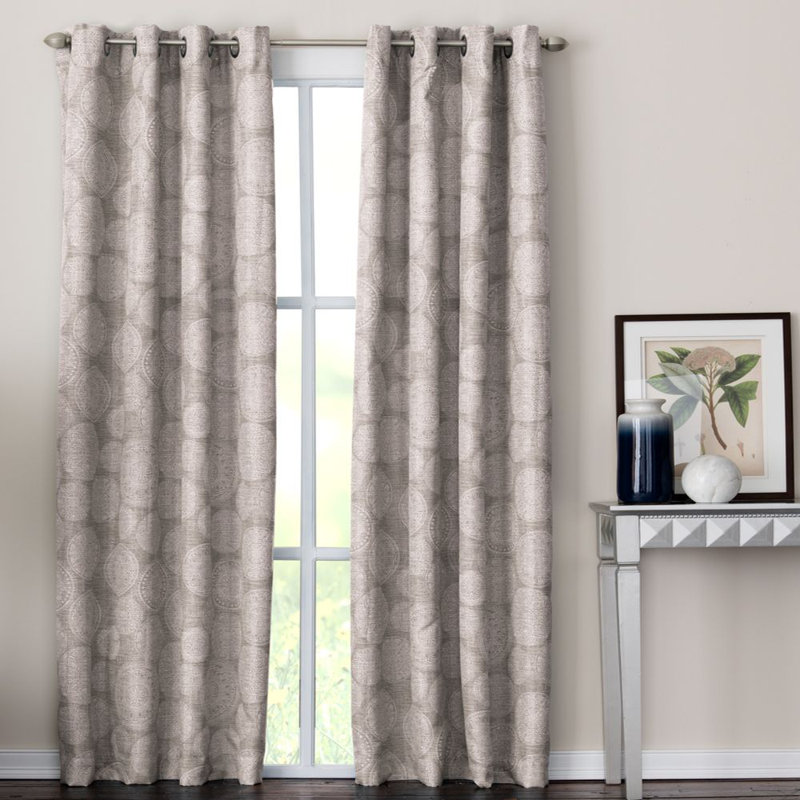 Hermbusche 100% Polyester Room Darkening Circle Print Curtain Panel with Grommet Top, 50" W x 63" L, Flax