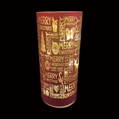 Season's Designs Burgundy & Gold Christmas LED Glass Hurricane - Elegant Indoor Tabletop Decoration for Mantel & Holiday Cheer