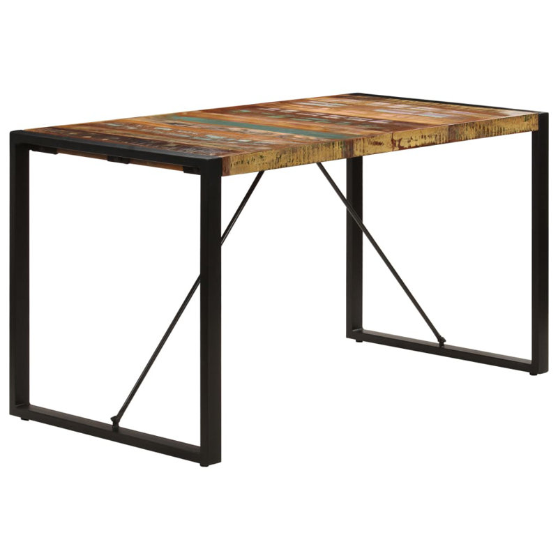 Table de salle à manger en bois massif récupéré, H 29,5 po x L 55,12 po x l 27,56 po, Brun/bleu